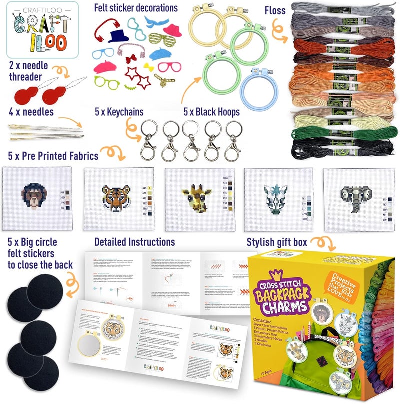CRAFTILOO Safari Animals Cross Stitch Kits for Beginners. 5 Stamped Cross Stitch Kits for Kids.Needlepoint Kits for Beginners. Embroidery Kit for Kids. Crossstitch Kit for Beginners. Girls Cross Stitch kit - Image 3